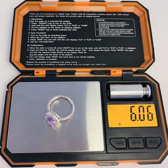 Sparkling Amethyst Sterling Silver‎ 925 Ring Size 8 Halo - Picture 10 of 10